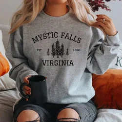 MYSTIC FALLS Women  autumn and winter fashion sweatshirt digital printing round neck drop shoulder long sleeve sweatshirt