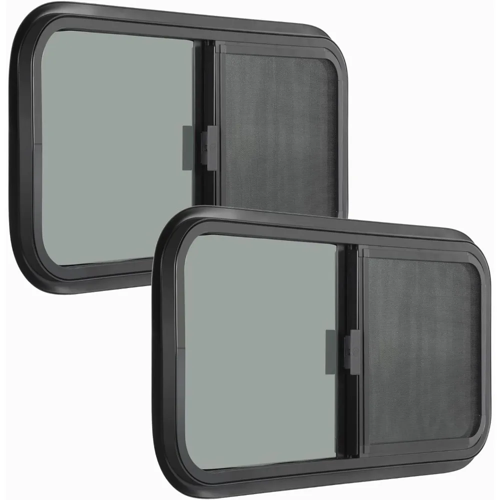 Paar verticaal getinte schuiframen voor campers met netscherm en sierring, 12 W x 22 H, geschikt voor 1 of 1-1/2 dikte