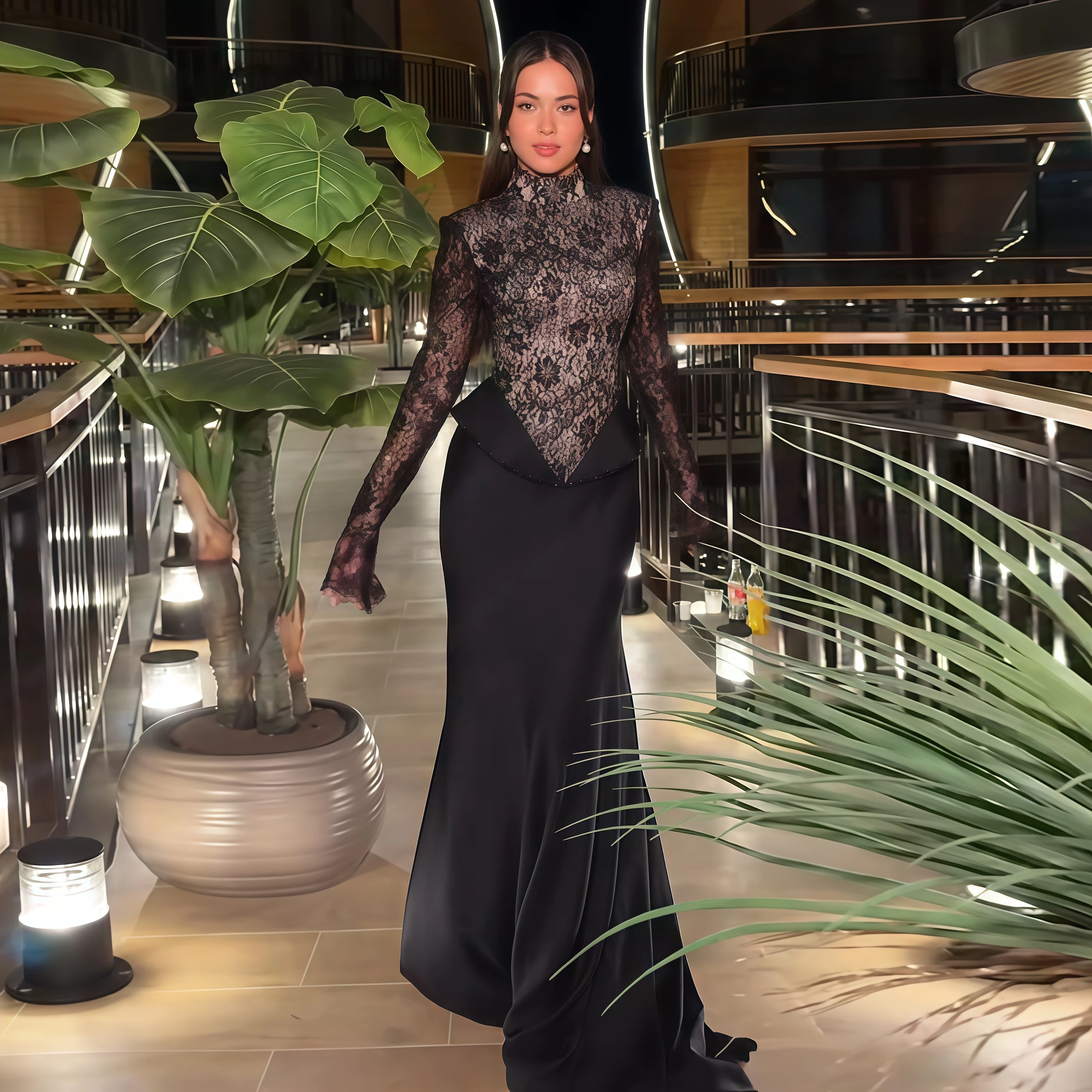 Sharon Said Elegant Long Sleeve Black Mermaid Evening Dress Lace Satin Modest Women Wedding Party Gowns SF072 Customized