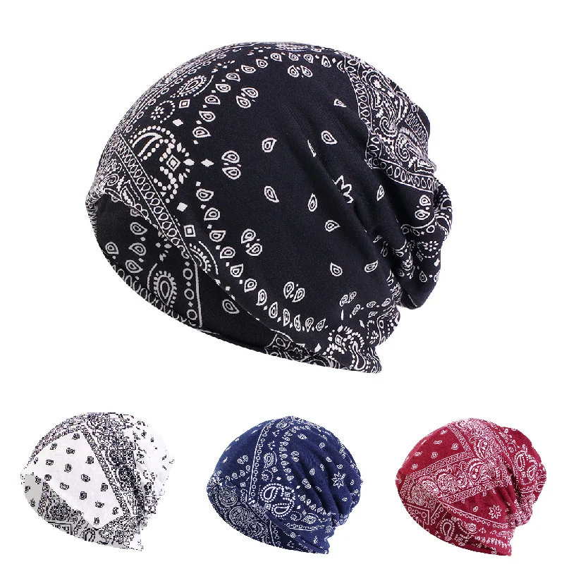 

New Unisex Classic Paisley Print Beanie Hat Hip Hop Women Baggy Slouchy Hat Lightweight Elastic Skull Cap Breathable Chemo Hat