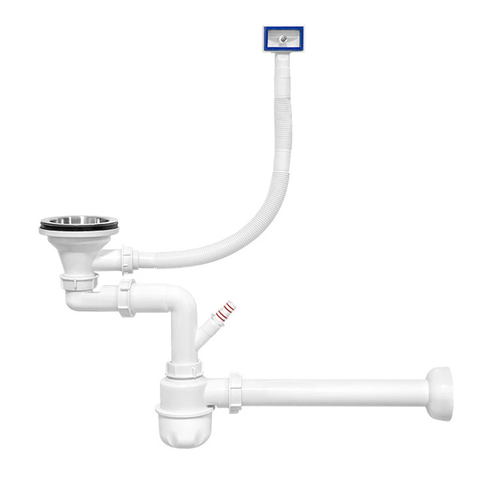 

Stainless Steel Twin Sink Drain with Dishwasher Outlet Complete Siphon Set Including Strainers and Overflow Parts