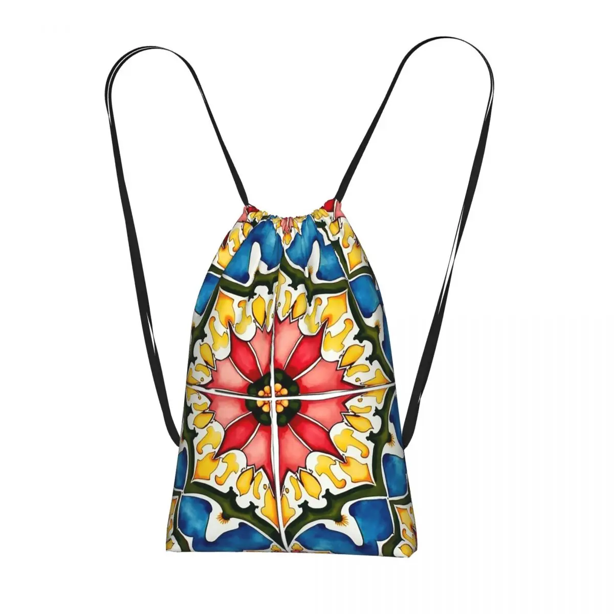 Mediterranean,colorful,vibrant,mosaic Tiles Art 1 Drawstring Backpack Sports Gym Bag Portable Travel Drawstring Bag Men Women