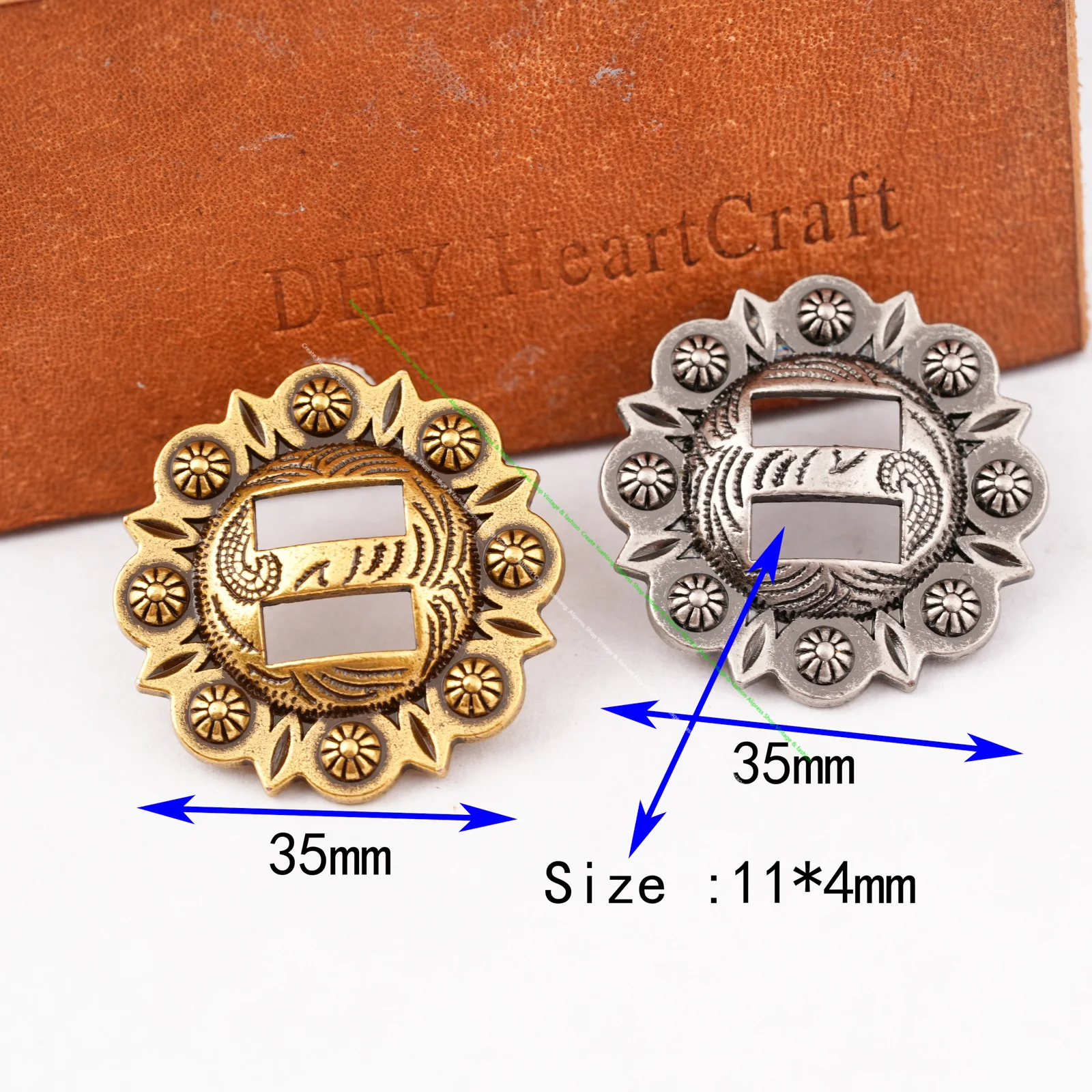 

6Pcs Western Horse Saddles Headstall Leathercraft Belt Accessories Weaver Slotted Berry Conchos Bolo Hardwares