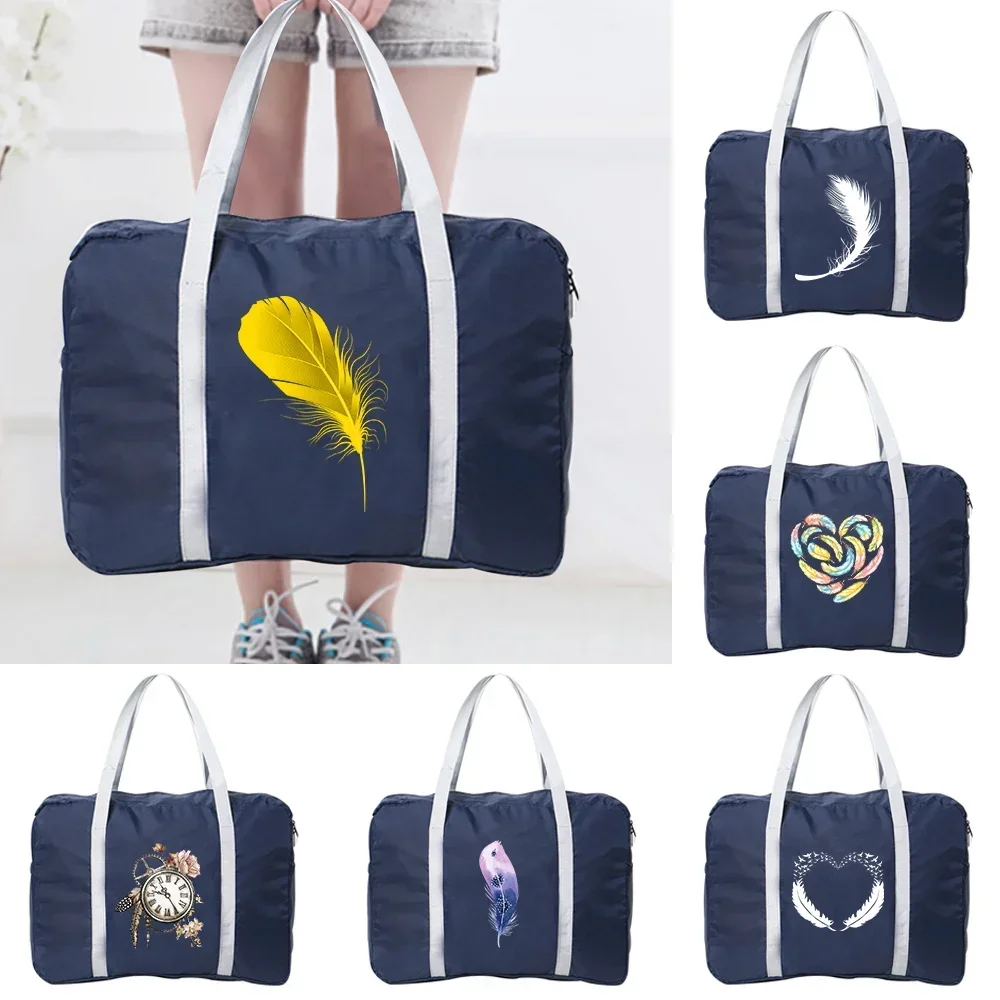 Travel Accessories Portable Travel Bag Women Luggage Business Trip Foldable Organizer Feather Pattern Series Large Capacity