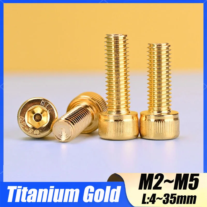 5/10 Pcs 12.9 Socket Cap Head Screws M2 M2.5 M3 M4 M5 Allen Bolts Hex Drive Titanium Gold Plated Allen Screw Length 4-35mm