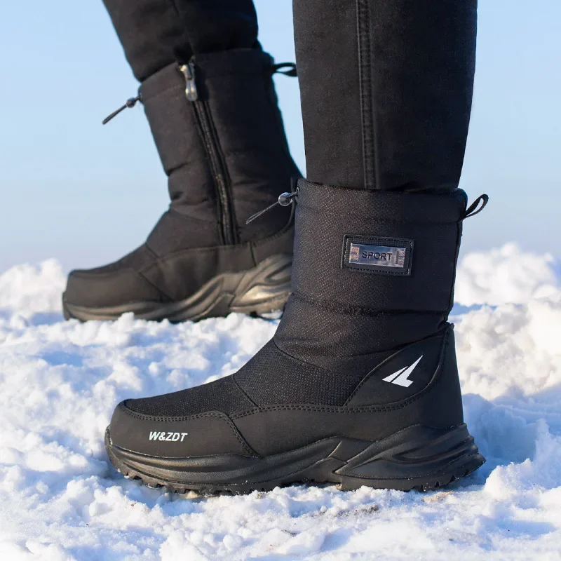 Stivali invernali da uomo stivali da neve da viaggio all'aperto da uomo scarpe da uomo in cotone antiscivolo con cerniera più velluto tenere al caldo scarpe Casual maschili 45 46