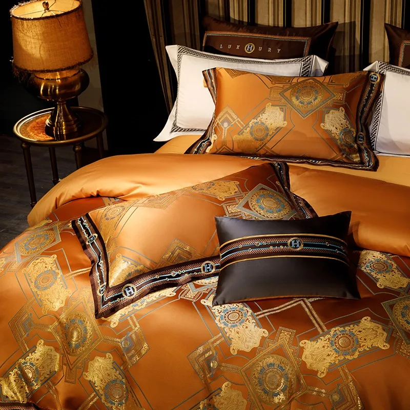 Satin Embroidery Duvet Cover Set California King/King Cotton Sateen Luxury European Jacquard Duvet Cover Bed Sheet Pillowcases