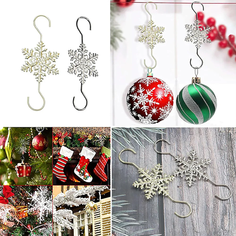 Runtowo 10 Stück Weihnachts-Schneeflockenhaken 2025 Frohe Weihnachten Dekor für Zuhause Weihnachtsbaumschmuck Weihnachten Navidad Geschenke Neujahr