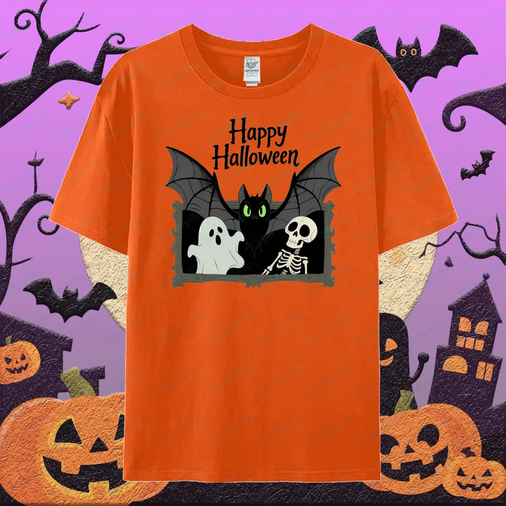 

Милая рамка с летучими мышами, креативная футболка с принтом, рубашка со скелетом и призраком, счастливый Хэллоуин, мужская и женская повседневная футболка, подарок на Хэллоуин, уличная одежда