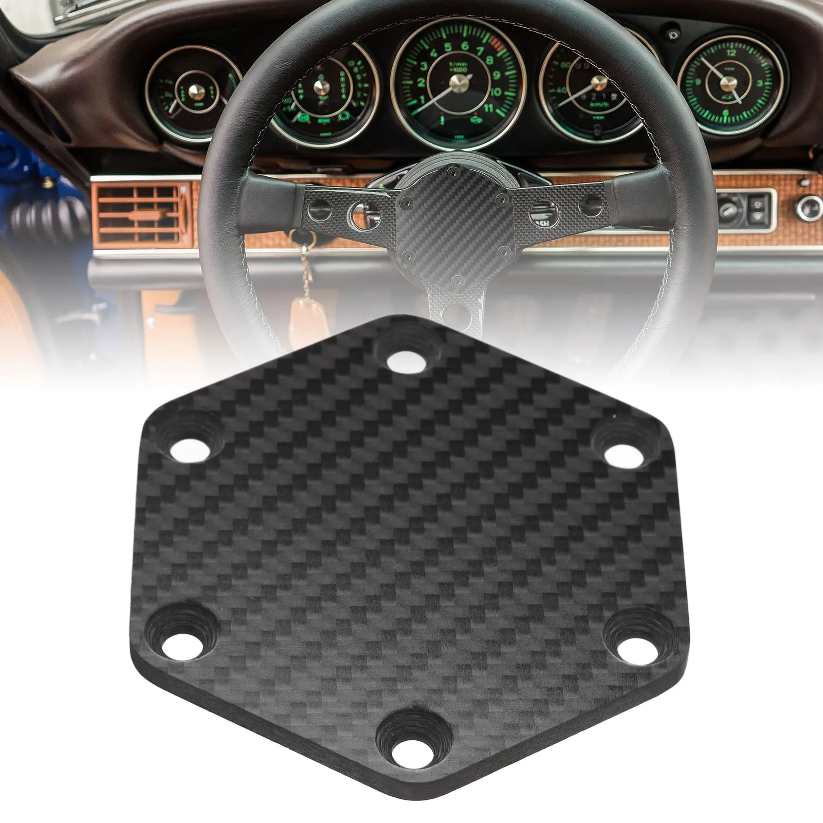 6 Holes Steering Wheel Horn Cover Carbon Fiber Black Stylish Look Steering Wheel Center Cap Replacement for Nardi 6 Screws Steer