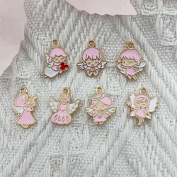 10pcs Angel Girl Charm for Jewelry Making Enamel Necklace Earring Bracelet Pendant Diy Accessories Alloy Metal Gold Plated