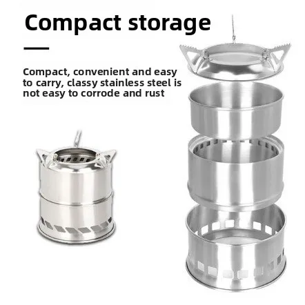 Small Split Stainless Steel Wood Burning Stove Portable Camp Fire Pit For Tent Outdoor Hiking Backpacking Heating