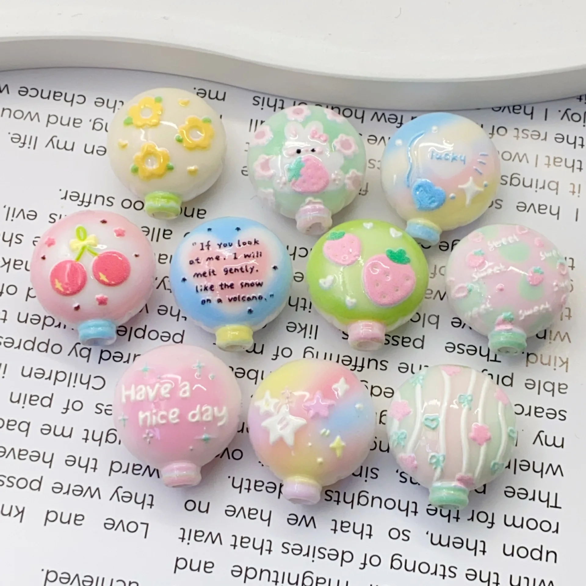 10pcs Through Hole Beads Double Sided Embossed Flower & Hot Air Balloon DIY Accessories for Pen Phone Chain Keychain Ornaments view 6