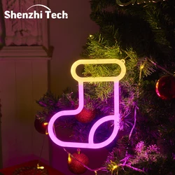 Christmas Boot LED Neon Signs Lights, USB/Battery Powered Atmosphere Lighting, for Party, Holiday, Wall, Xmas Tree, Home Decor