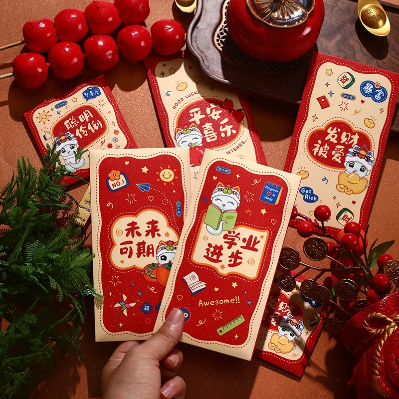 6pcs New Year Red Envelope 2025 Year Of The Snake Chinese Red Envelope Chinese New Year Wedding Birthday Envelope Party Gift