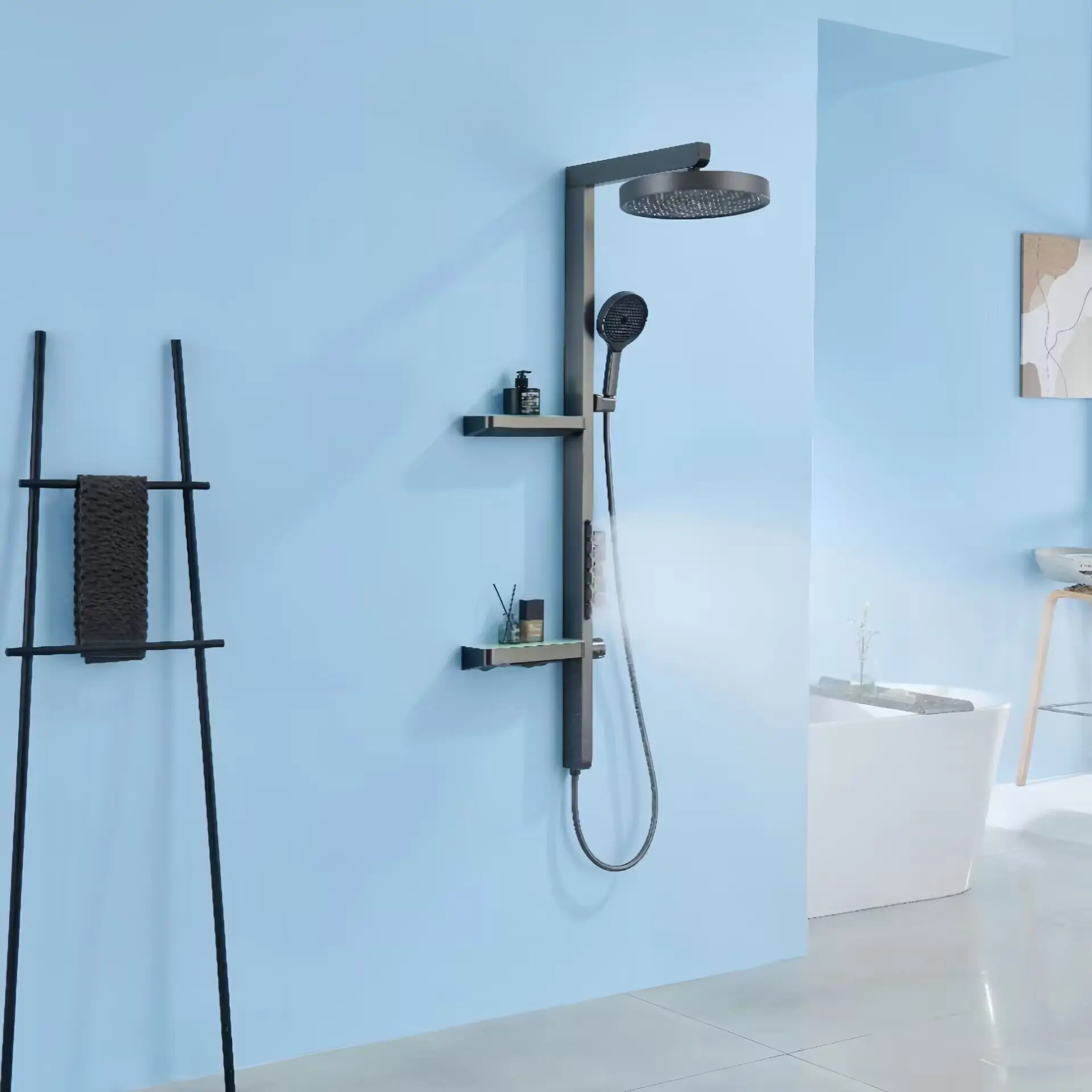 

er- Smart Shower Set for Apartment Home Gun Gray Digital Display Electric Pressurized Wall-Mounting Atmosphere Light Soft Brass*