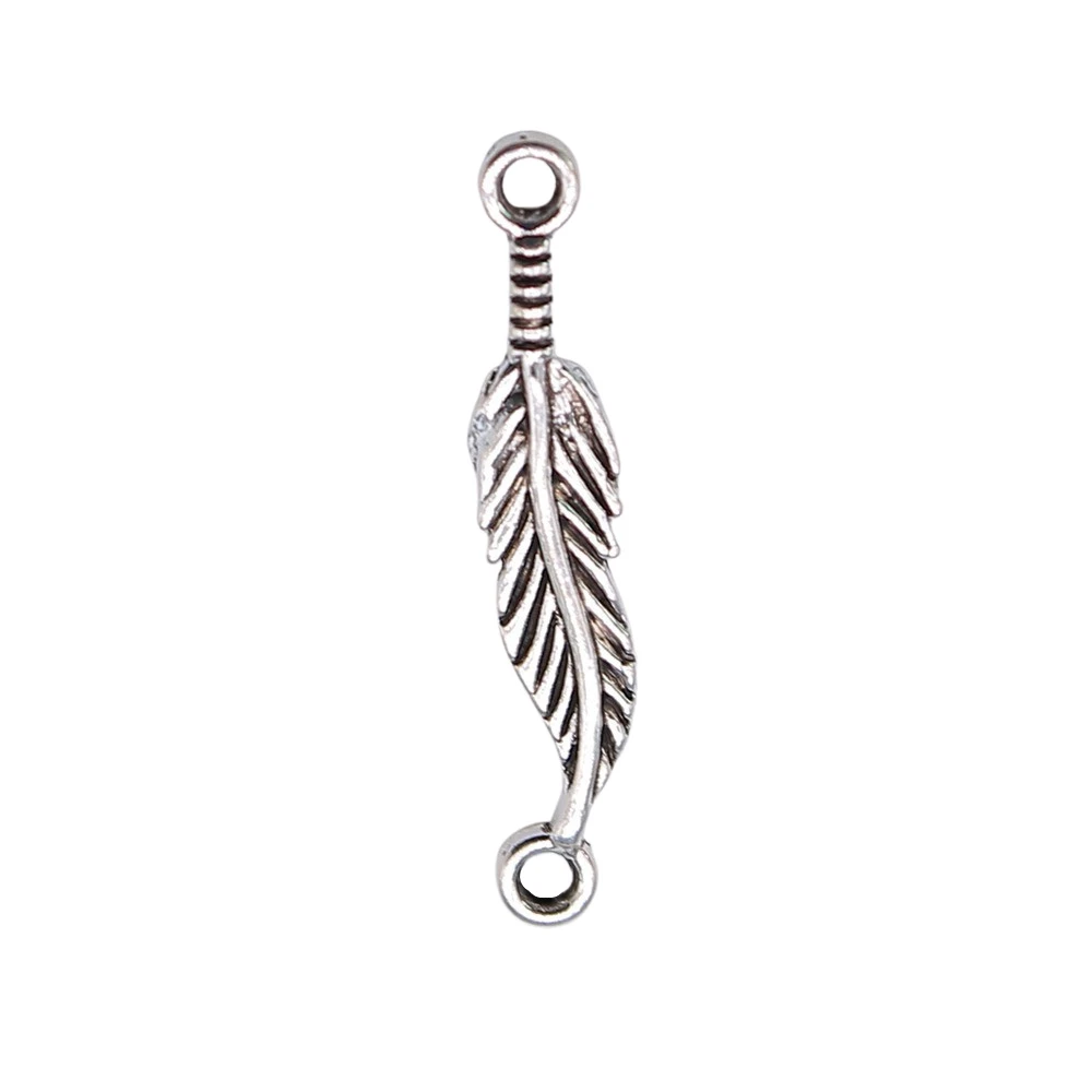 WYSIWYG 40pcs Antique Silver Color Feather Connectors Charm Pendant Jewelry Making Findings Accessories DIY Handmade