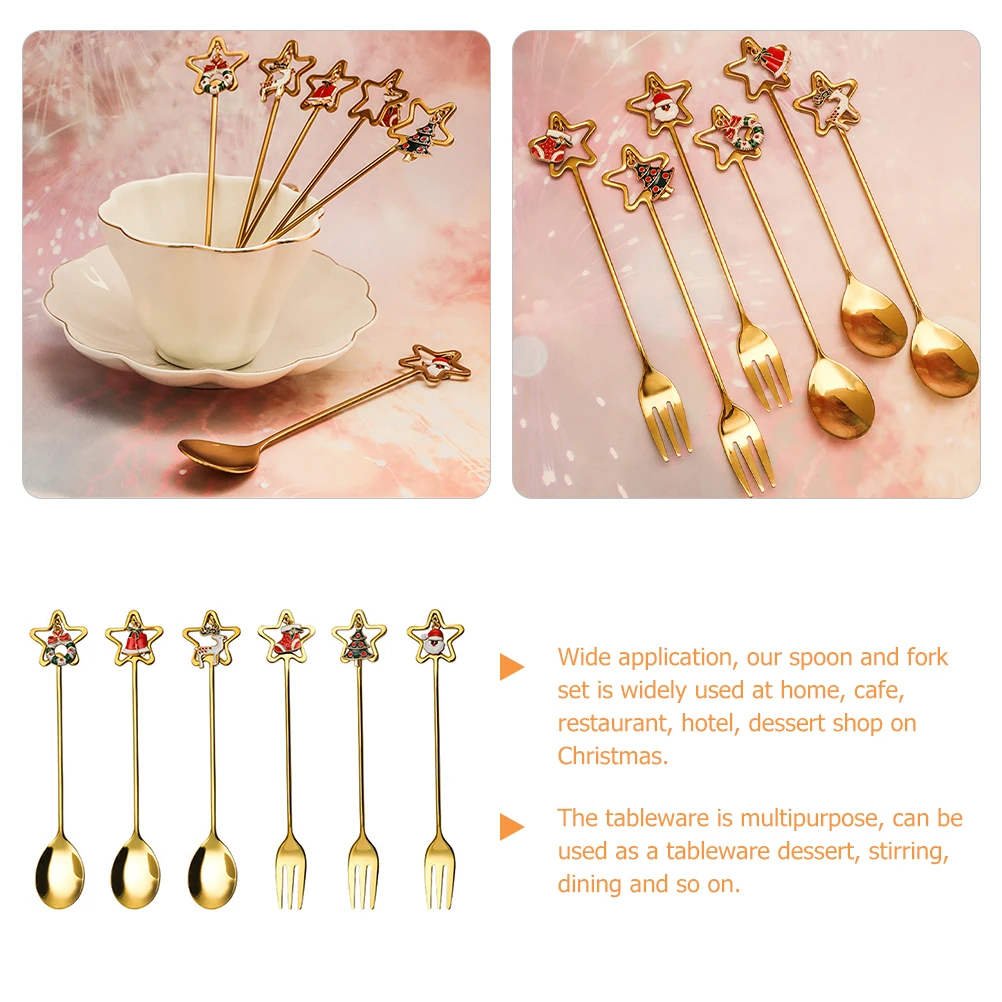 

1 комплект, рождественская ложка из нержавеющей стали, набор вилок, кофейные десертные столовые приборы, многофункциональная металлическая ложка, вилка, рождественская посуда