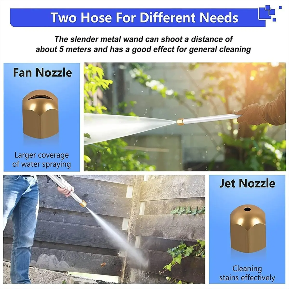 Compatible Hydro Jet Washer High Pressure Power Washer Wand Water Hose with 2 Hose Nozzle Auto Watering Sprayer