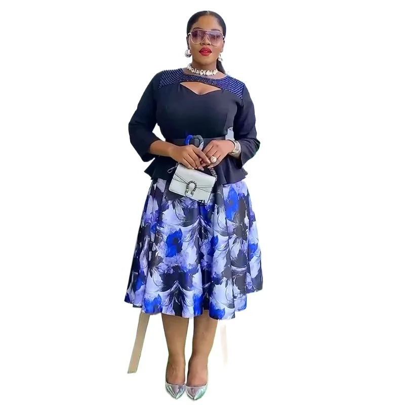 

Elegant Autumn Midi African Dress for Women Traditional Office Clothing Ladies