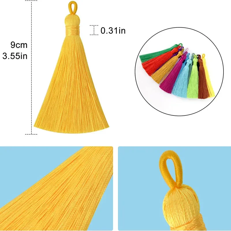수제 모조 실크 태슬 북마크 태슬, DIY 공예 쥬얼리 제작 귀걸이 용 행잉 루프 포함, 5/10 개