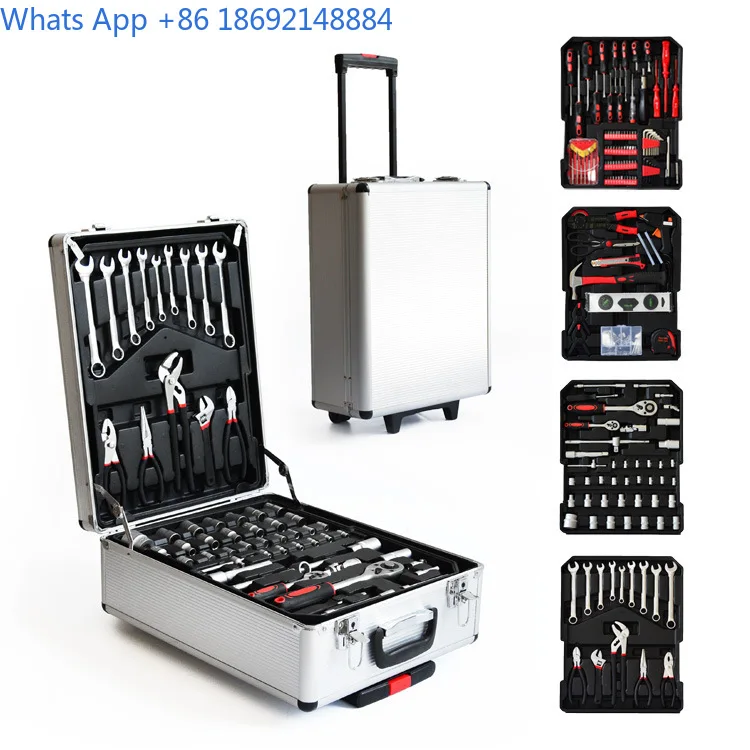 186 Piece Tool Kit with Rolling Case Aluminum Four Tier Tool Set for Automotive and Home Use