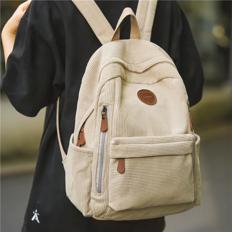 Japanese Literature Leisure Two-Shoulder Bag Teen Students Schoolbag Large Capacity Corduroy Travel Women's Winter Backpack