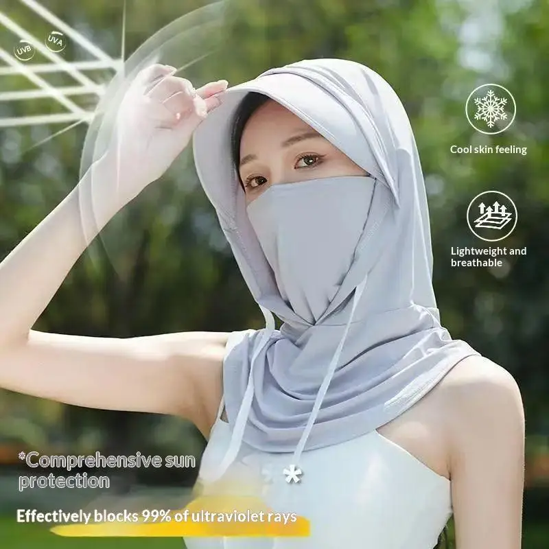 Ice Silk UV Protection Full Face Cover Hood Wide Brim Breathable For Cycling Hiking Beach Travel Use