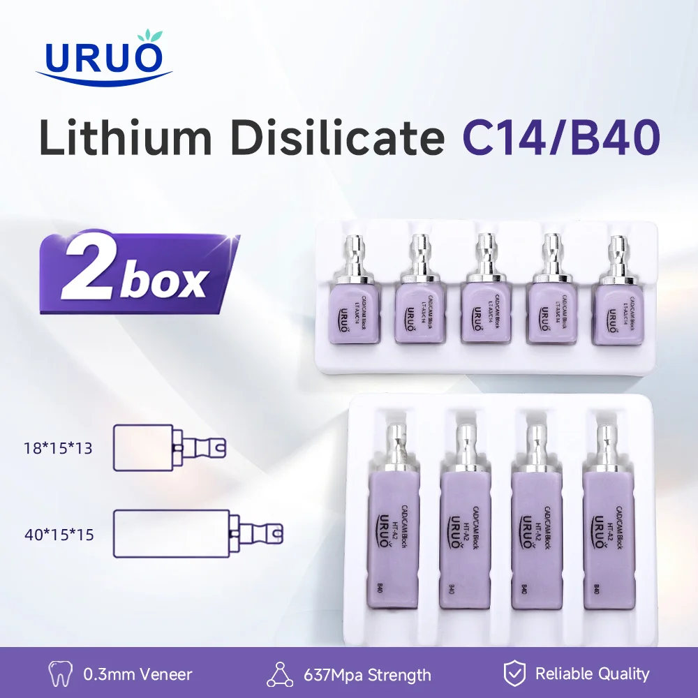 2Box Dental Lithium Disilicate C14/B40 Dental Glass Ceramic Cubes Blocks LT/MT/HT For CAD CAM Sirona Cerec Milling System