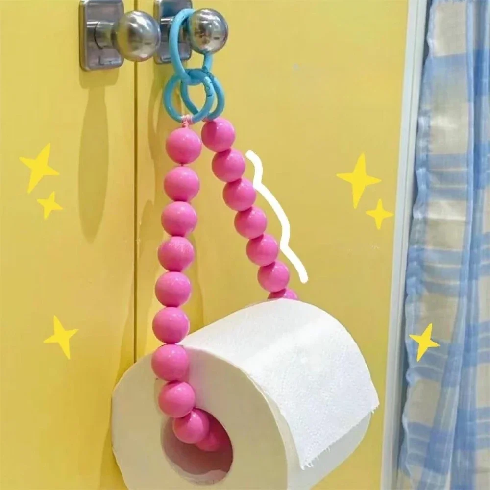 1PC Cute Acrylic Bead Paper Towel Holder, No Drill Pearl Toilet Roll Storage Rack for Bathroom