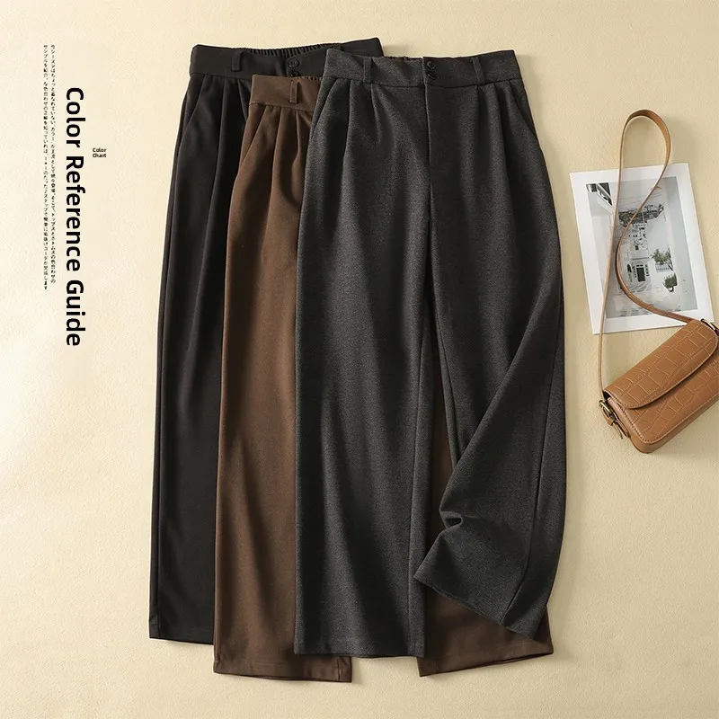 

Свободные прямые повседневные брюки для женщин, длинные брюки с высокой талией, однотонные, весна-осень-зима, универсальная эластичная талия