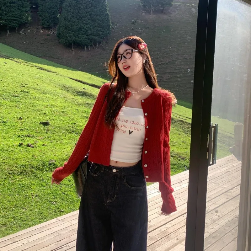 أوائل الخريف س الرقبة المرأة سترة مشغولة من الصوف Vintage سترة بلون الترفيه موضة الخريف المرأة معطف علوي