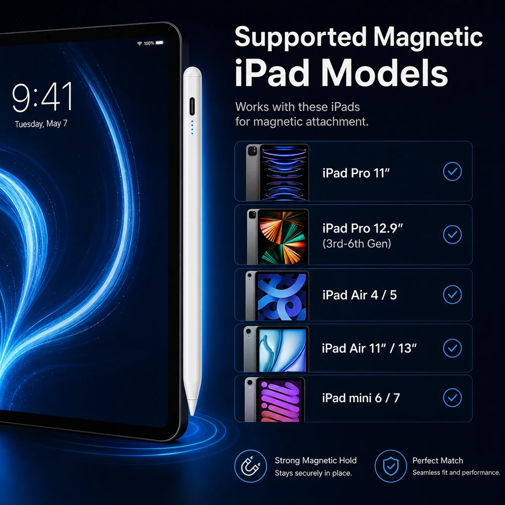 New Fast-Charging Stylus For Apple Pencil With Palm Rejection For iPad 7/8/9/10/11th Gen A16 Pro 11/12.9/13 Air 4/5/6 Mini 5/6/7
