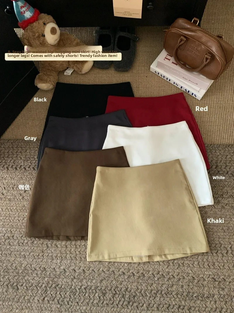 

High Waist A-Line Skirt Women's Summer Versatile Slimming Color Anti-Light Casual High Waist Skirt