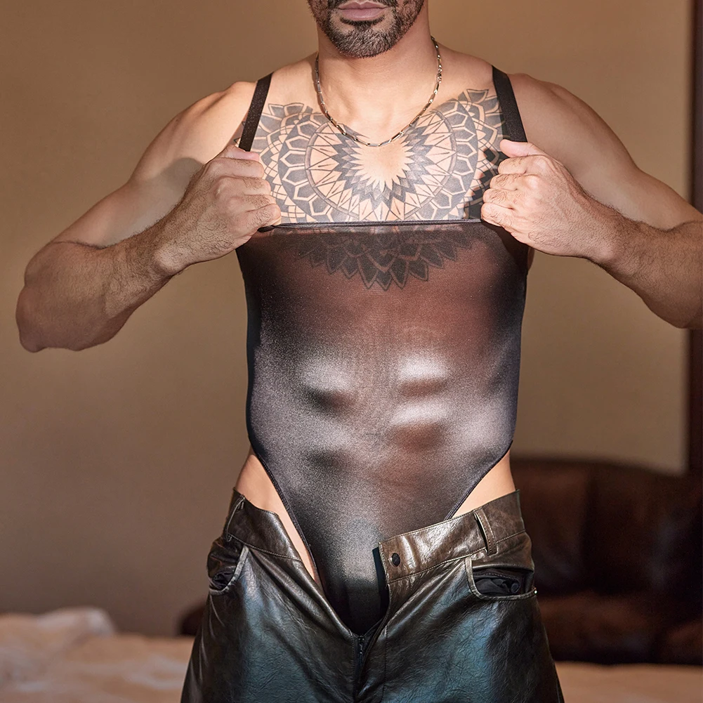 

Sexy Men Oil Glossy Shiny Breathable Bodysuit Mesh Tights Lingeries Sexy Hot Sexy Adult Costume See Through Leotard Jumpsuits