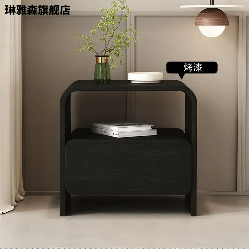 Italian minimalist paint solid wood bedside table walnut color small light high-end rattan bedroom storage side