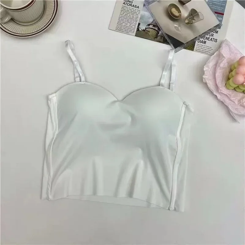 Sutiã regata de malha para ioga, academia, sem costura, amigável à pele, colete com almofada fixa no peito, suspensório para roupa íntima feminina