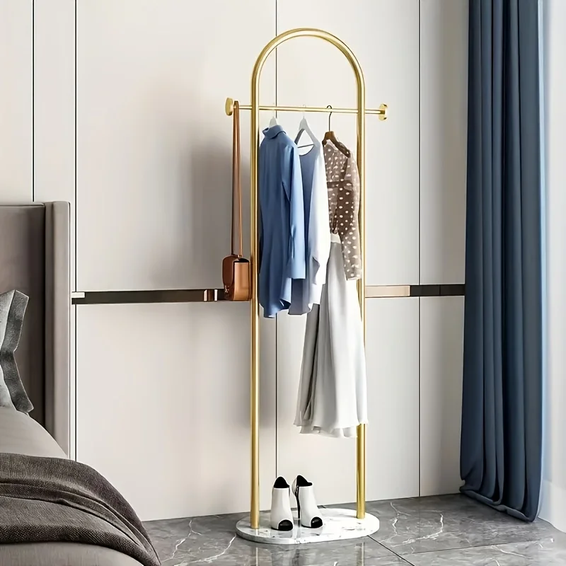 Gold Metal and Marble Coat Rack – A unique,standalone design featuring multiple hooks;space-saving garment display rack perfect