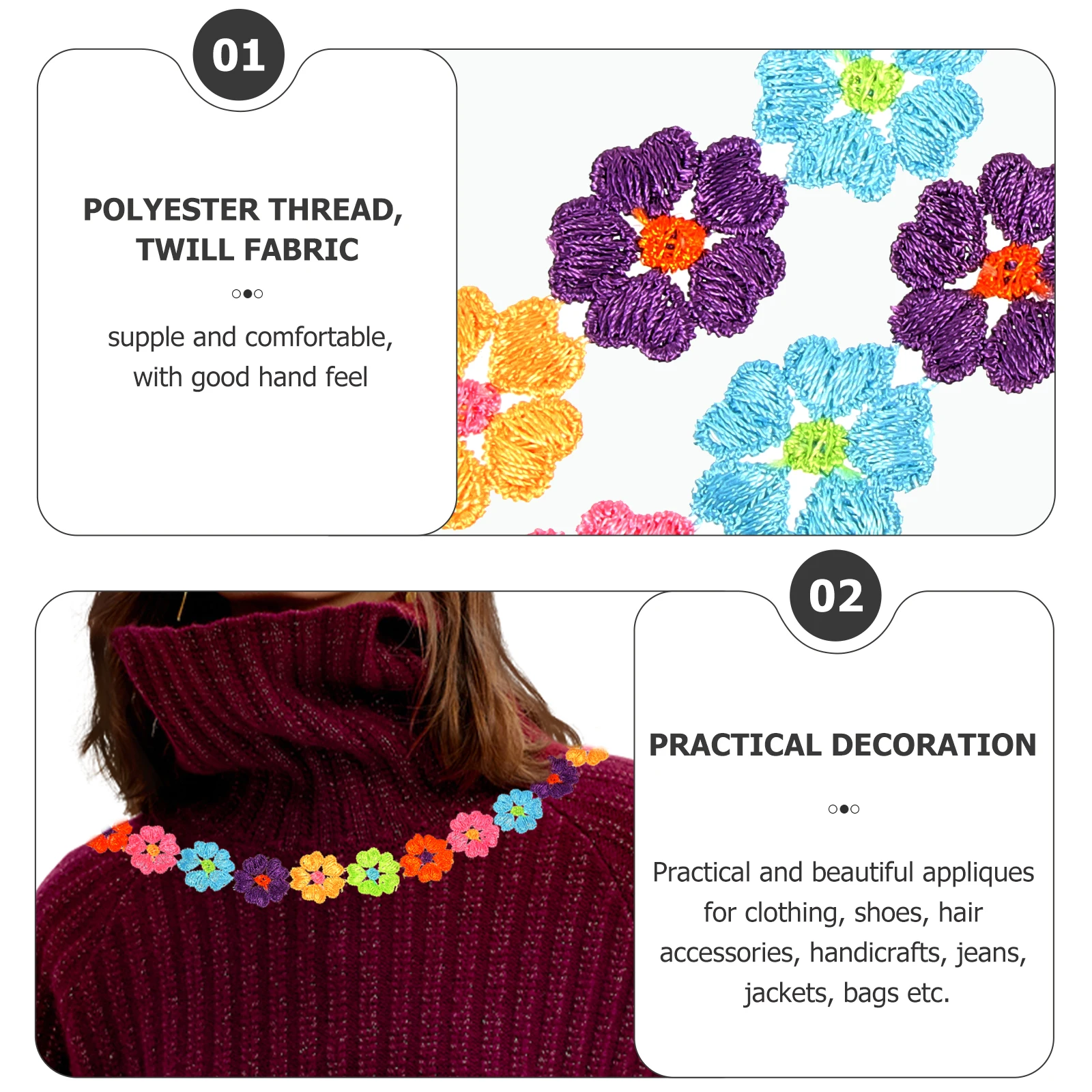 

3pcs Headdress Decals Embroidered Fabric Flower Lace Applique Crafts Floral Trim Sewing Polyester Ribbon Elegant Durable Hand