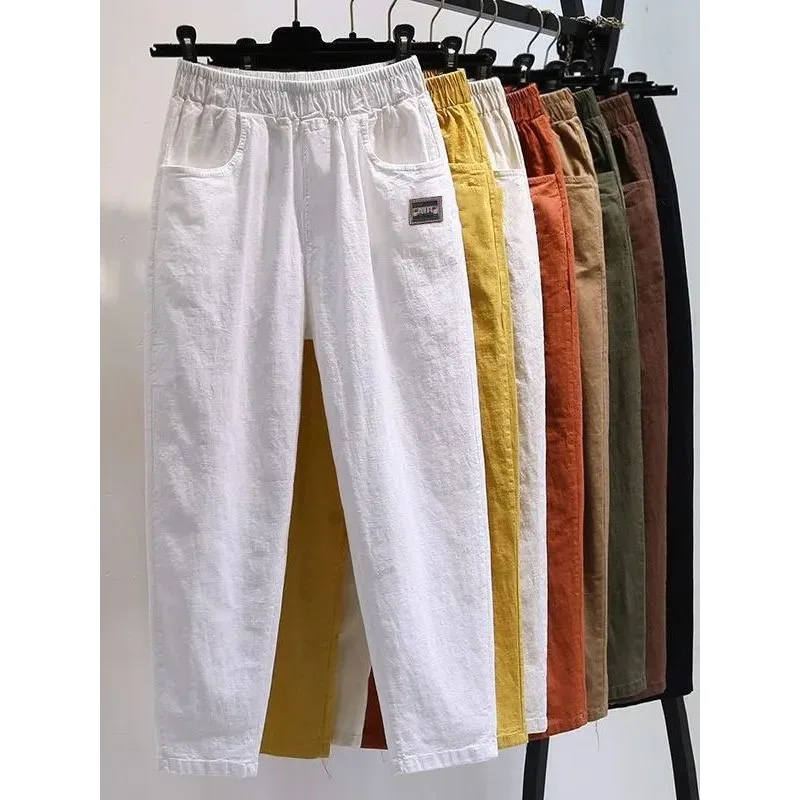 

Прямые брюки-галифе из хлопка и льна с высокой талией для похудения, повседневные брюки Cleanfit Sle для женщин среднего возраста, зимний сезон