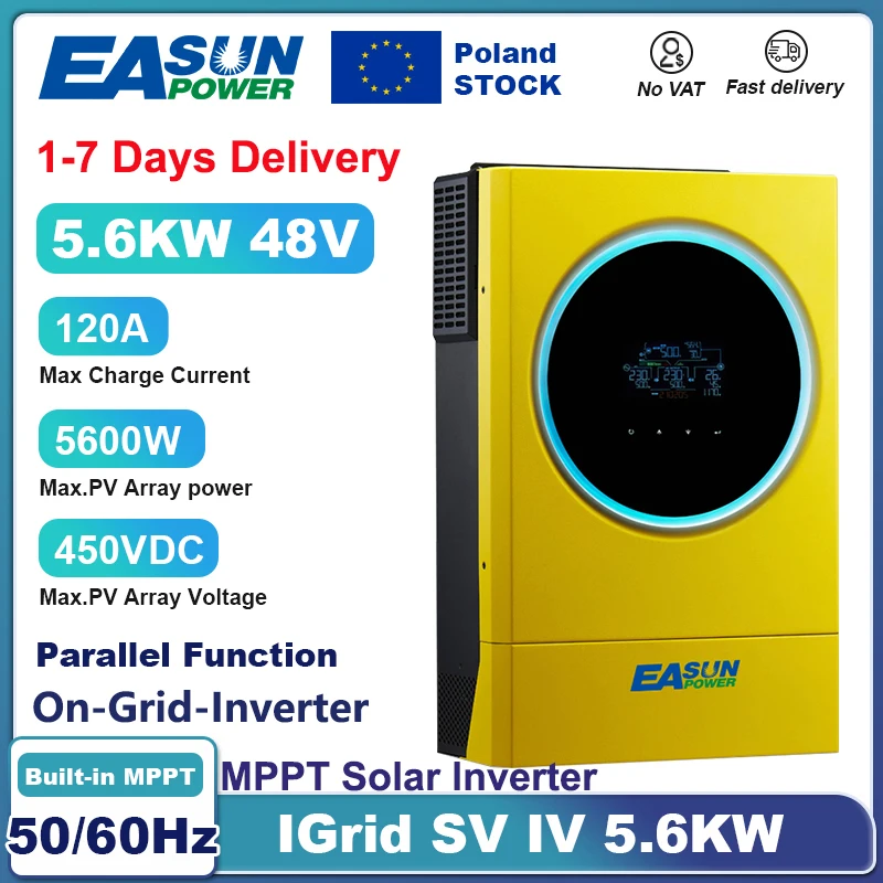 EASUN POWER 5.6KW Inverter solare ibrido 48V 230V 120A MPPT Regolatore di carica solare Ingresso fotovoltaico 450V On Grid Tie Inverter con WIFI