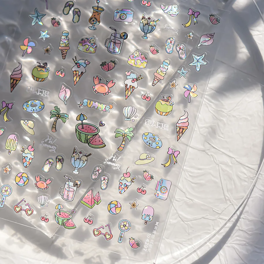 Cute Ice Cream 5D Nail Art Stickers Juicy Watermelon Bowknot Frosty Ice Blocks Jelly Summer Self Adhesive Manicure Decal DIY