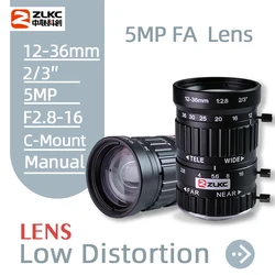 ZLKC CCTV Lens 12-36mm Varifocal 2/3 Inch Focal 5Megapixel F2.8 Aperture C-Mount Low Distortion Machine Vision Indusrial Camera