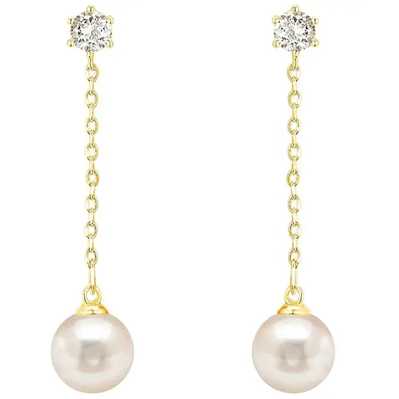 Huitan Damen-Tropfenohrringe mit Imitationsperlen, Kettendesign, elegante Hochzeit, bezaubernde Accessoires, trendige Party, mit glänzendem CZ-Schmuck besetzt