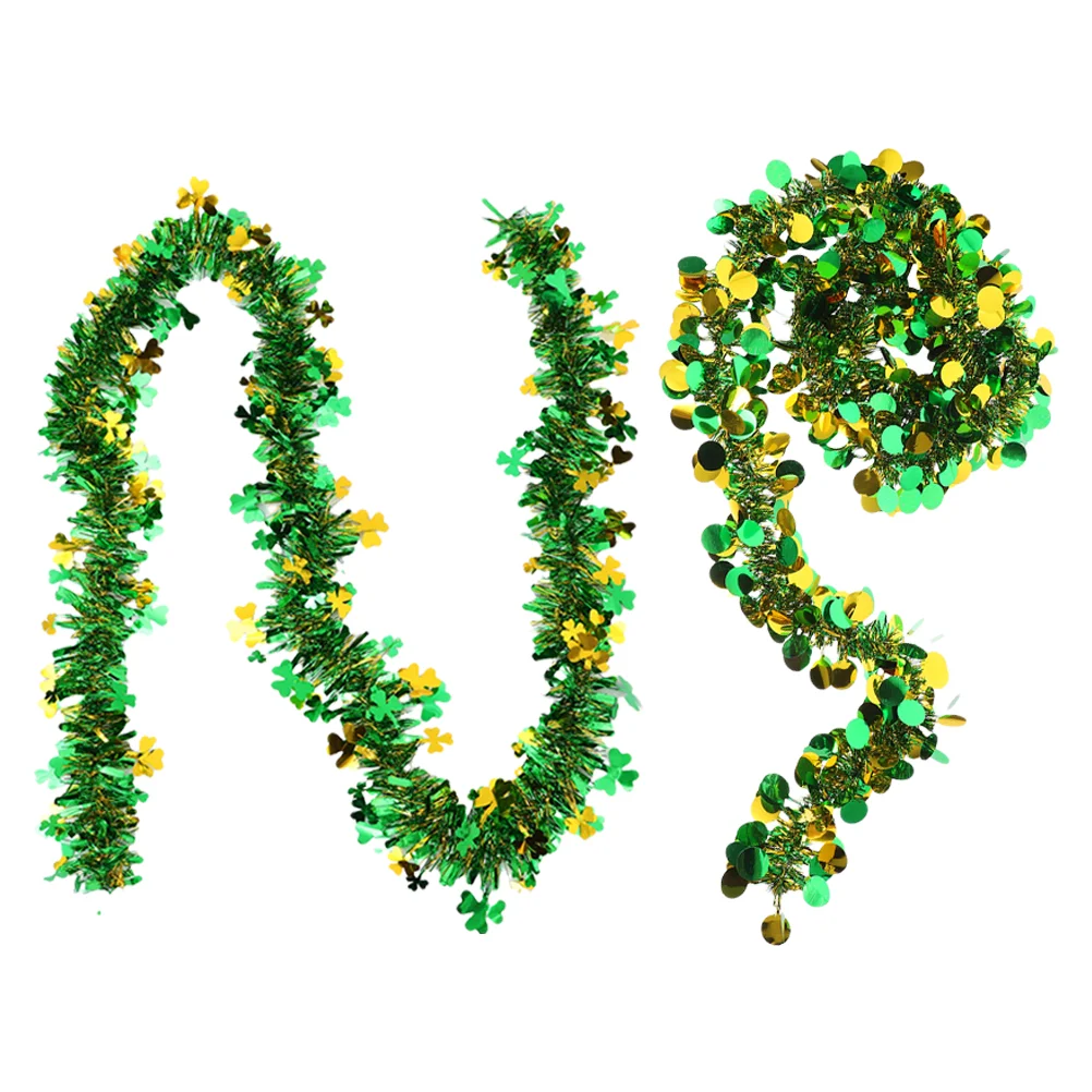 2pcs Tinsel Garland for St Patrick's Day for Party Shamrock and Dot Tinsel Garland Twisted Garland Background Decoration