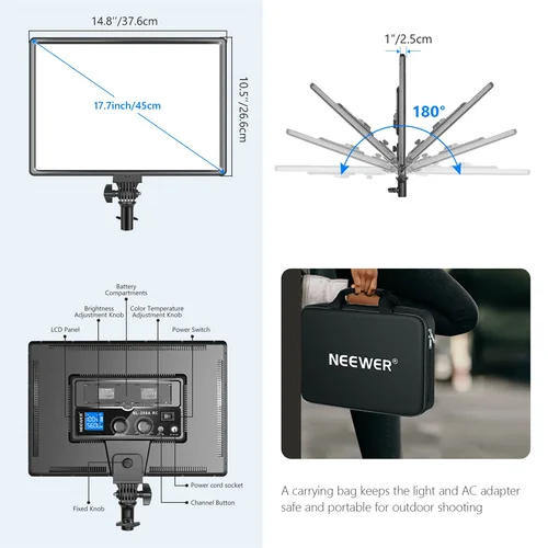 Imagen 2 del producto NEEWER-Panel de luz LED para vídeo de 9 "", iluminación suave para cámara DSLR con Mini trípode de 3200K ~ 5600K CRI95 + para fotografía de estudio y vídeo