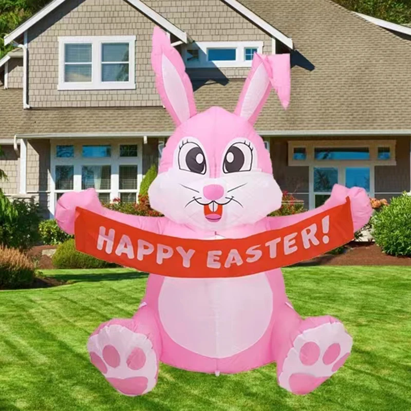 1.5M Cute Pink Rabbit Inflatable Toys Festival Happy Easter Decoration Indoor Ourtdoor Easter Inflatable Model Garden prop Toy