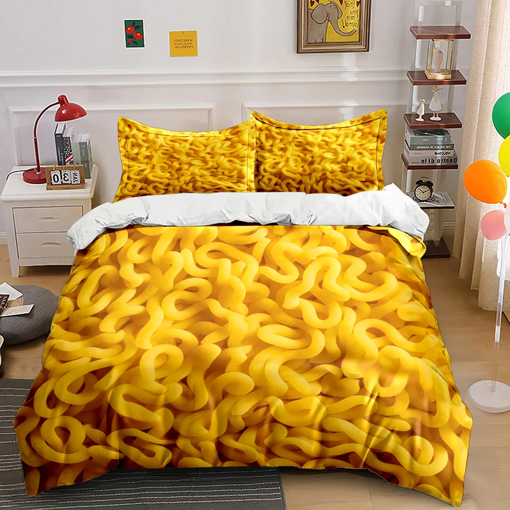 

Curved yellow pasta shapes Pattern Duvet Cover Set Digital Print Colorful Polyester Bedding with Zipper Closur for kids gifts
