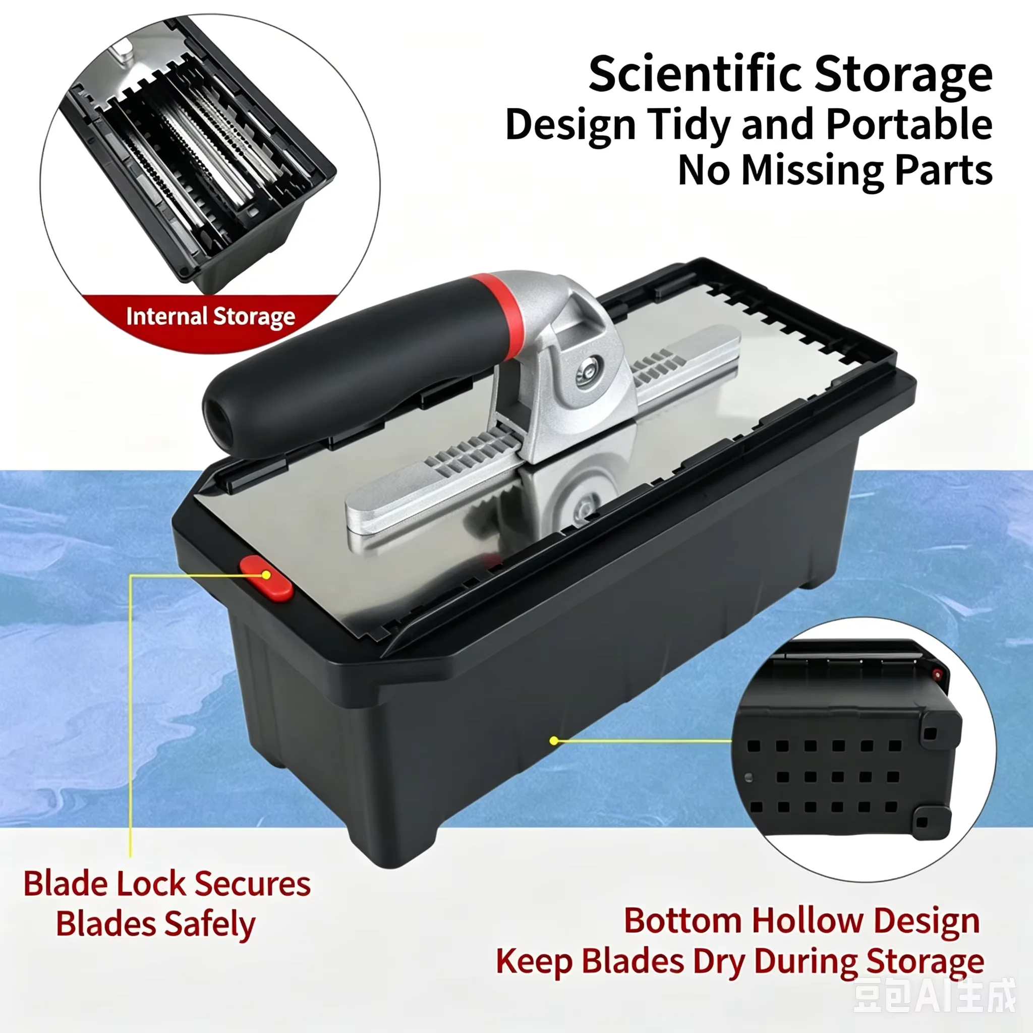 Multi-size Stainless Steel Mud Scraper Set Tile Trowel Tool Kit with Rubber Handle & Storage Tool Box for Tile Installation