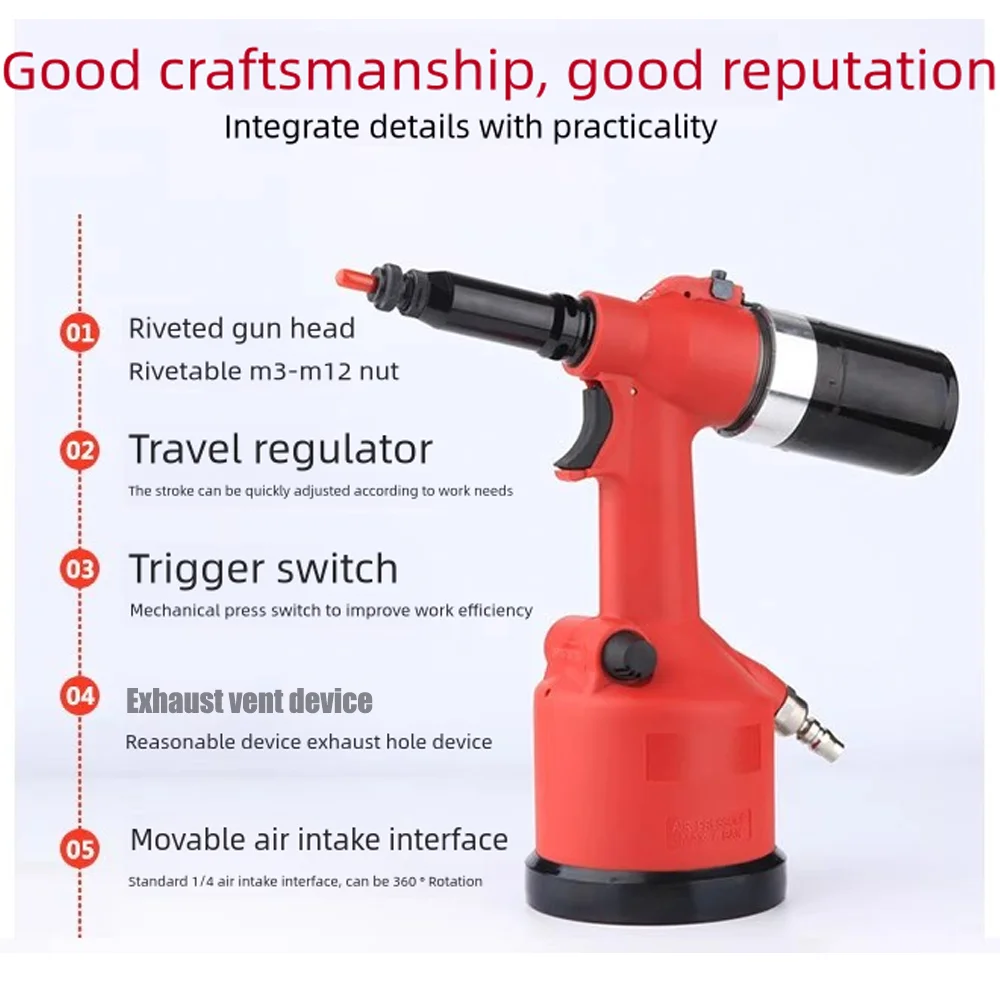 AhuHadware Pistola pneumatica per dadi per rivetti Set di pistole per rivetti pneumatici per rivetti idraulici automatici industriali M3-M12